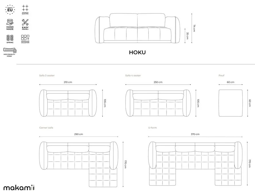 Divano angolare verde (con penisola a destra) Hoku – Makamii