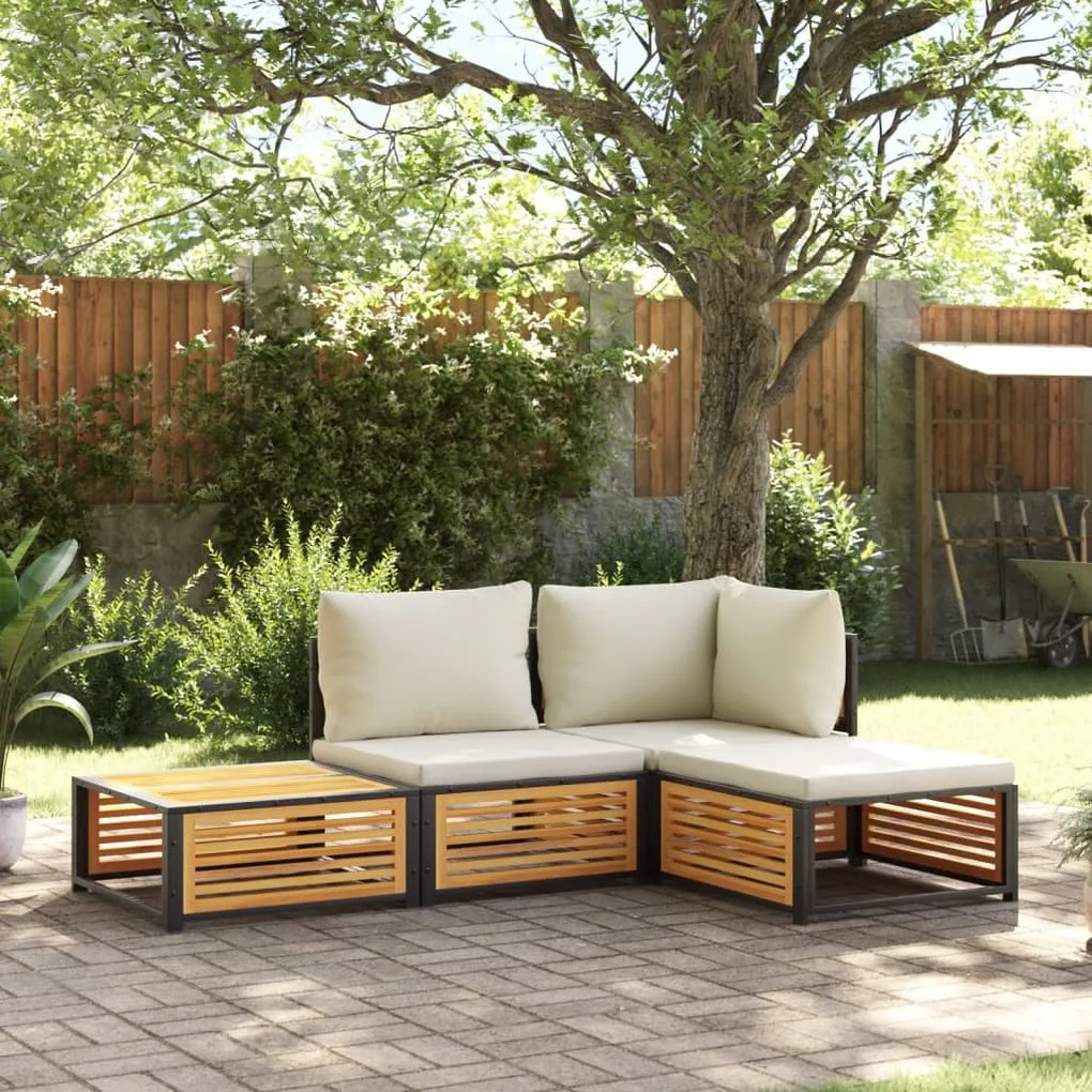 Set divani da giardino 4pz con cuscini legno massello di acacia