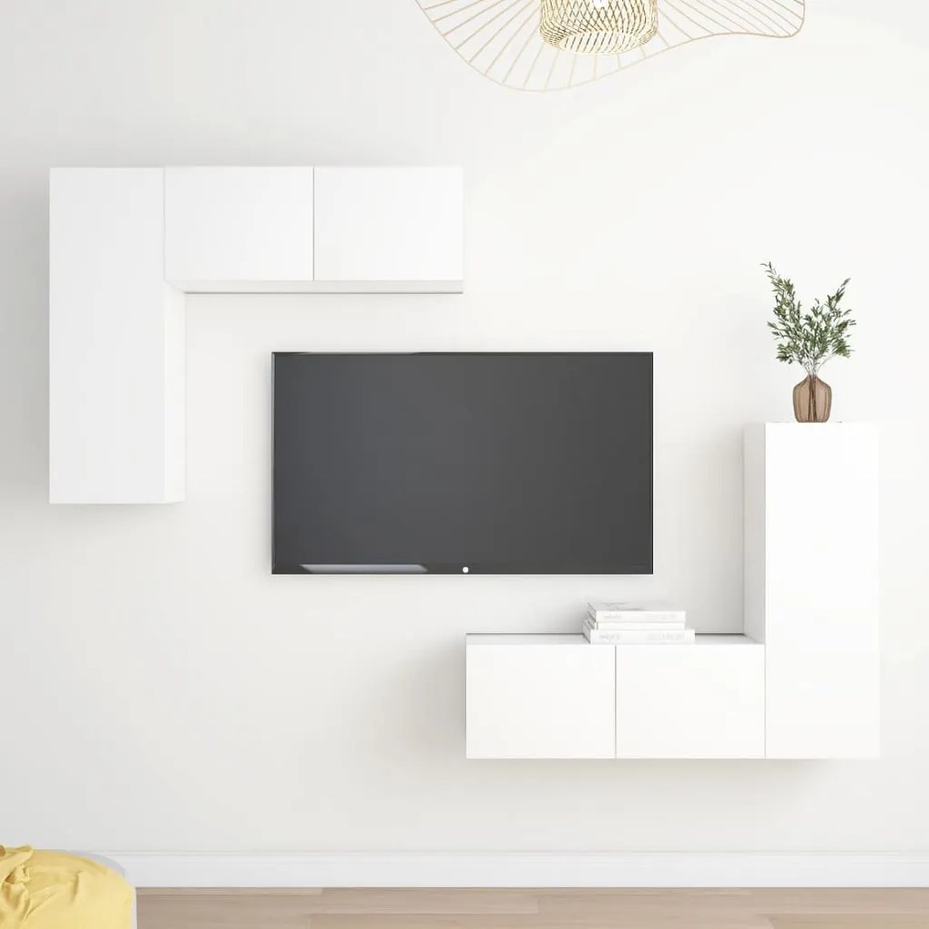 Set Mobili Porta Tv 4 Pz Bianco İn Legno Multistrato /