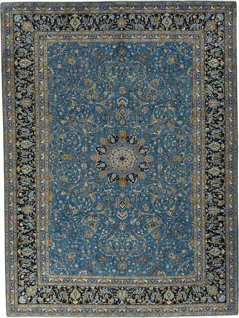 Kashan Tappeto 300x400 Blu (Iran) Annodato A Mano