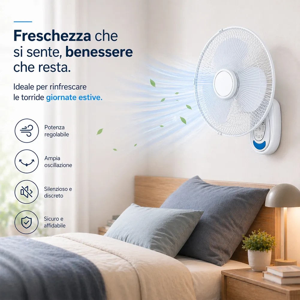 Ventilatore da Parete Ø40 cm con Telecomando Installazione Muro Silenzioso Bianco...