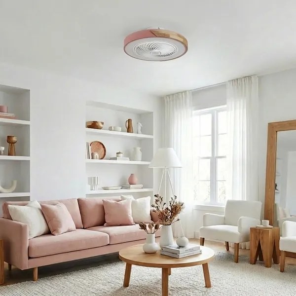 Brilagi - Lampada LED dimmerabile con ventilatore LED/38W/230V 50 cm rosa/rovere +telecomando