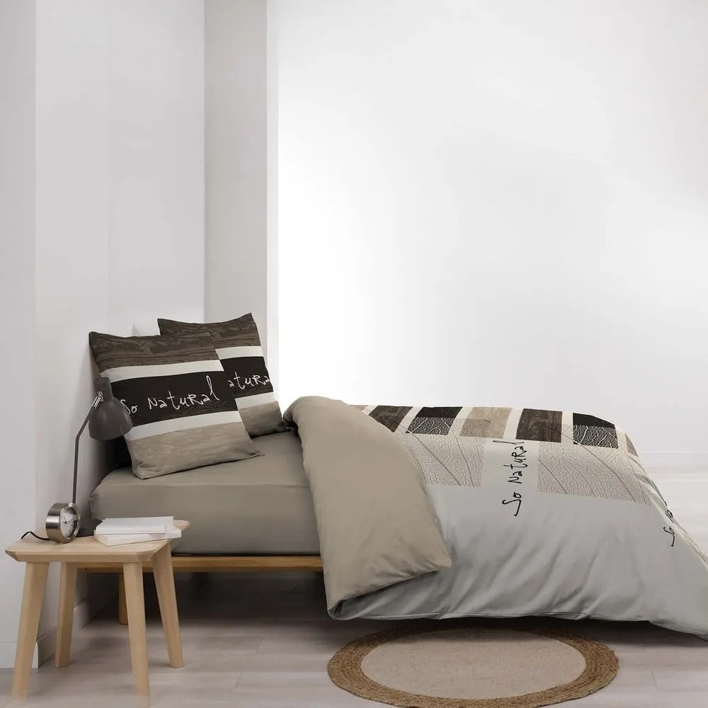 Set copripiumino e federa marrone in cotone per letto matrimoniale 200x200 cm So Natural – douceur d'intérieur