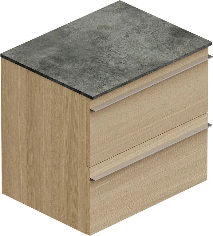 Mobile Linea L60 H55 P45 in laminato rovere natura 2 cassetti a chiusura ammortizzata e top gres nero Creta