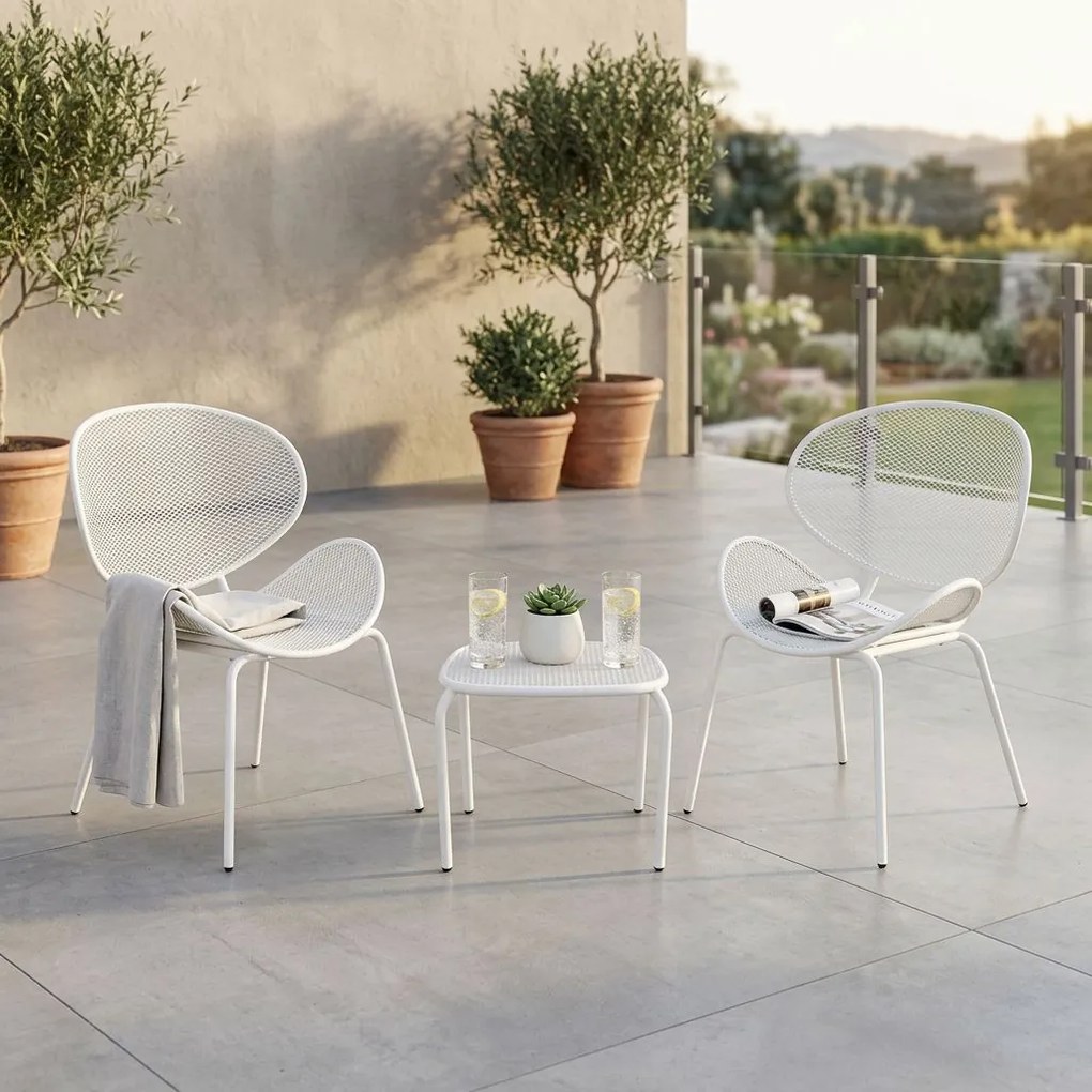 MIDDLE - set tavolo in metallo cm 41 x 41 x 43,5 h con 2 poltrone Herman