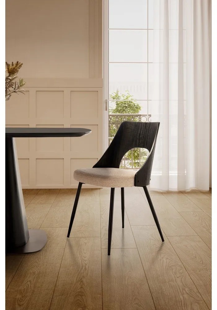 Sedie da pranzo in set nere/color crema in imbottito 2 pz Gilda – MOME