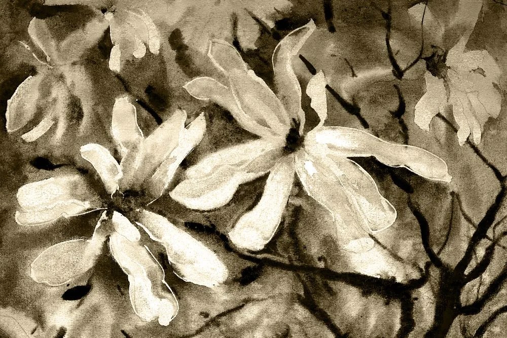 Quadro su tela – Albero acquerellato in fiore in versione seppia