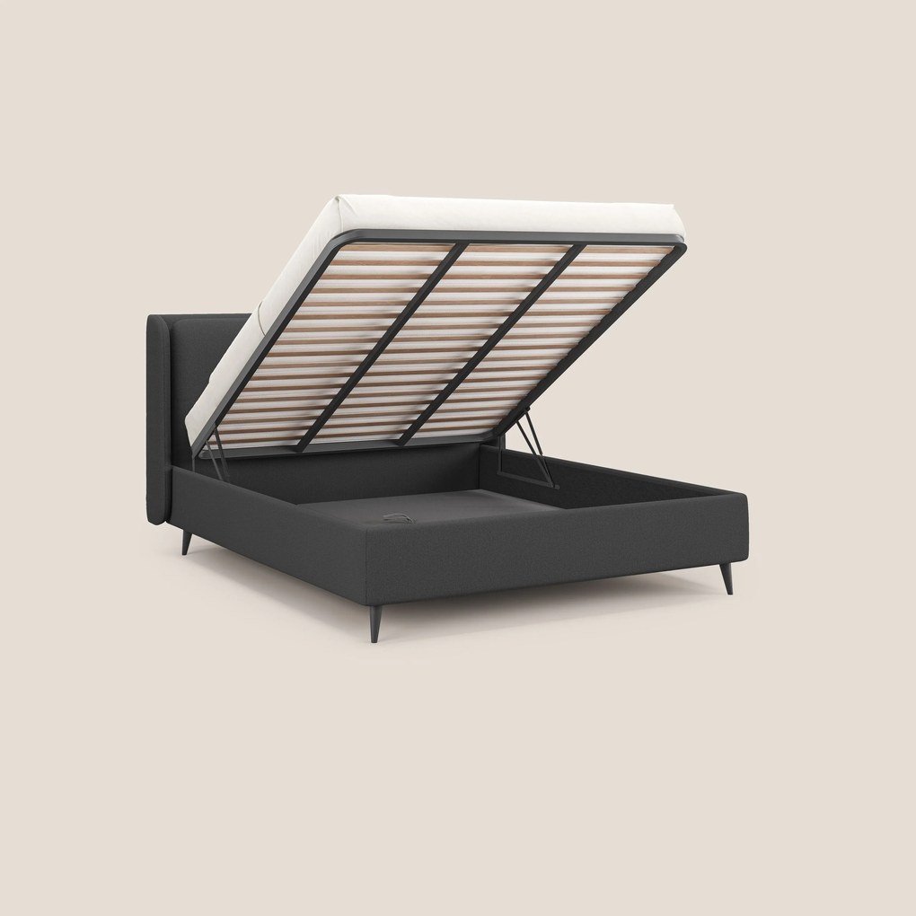 Nadine letto contenitore di design e comfort Italiano in tessuto impermeabile T19 antracite