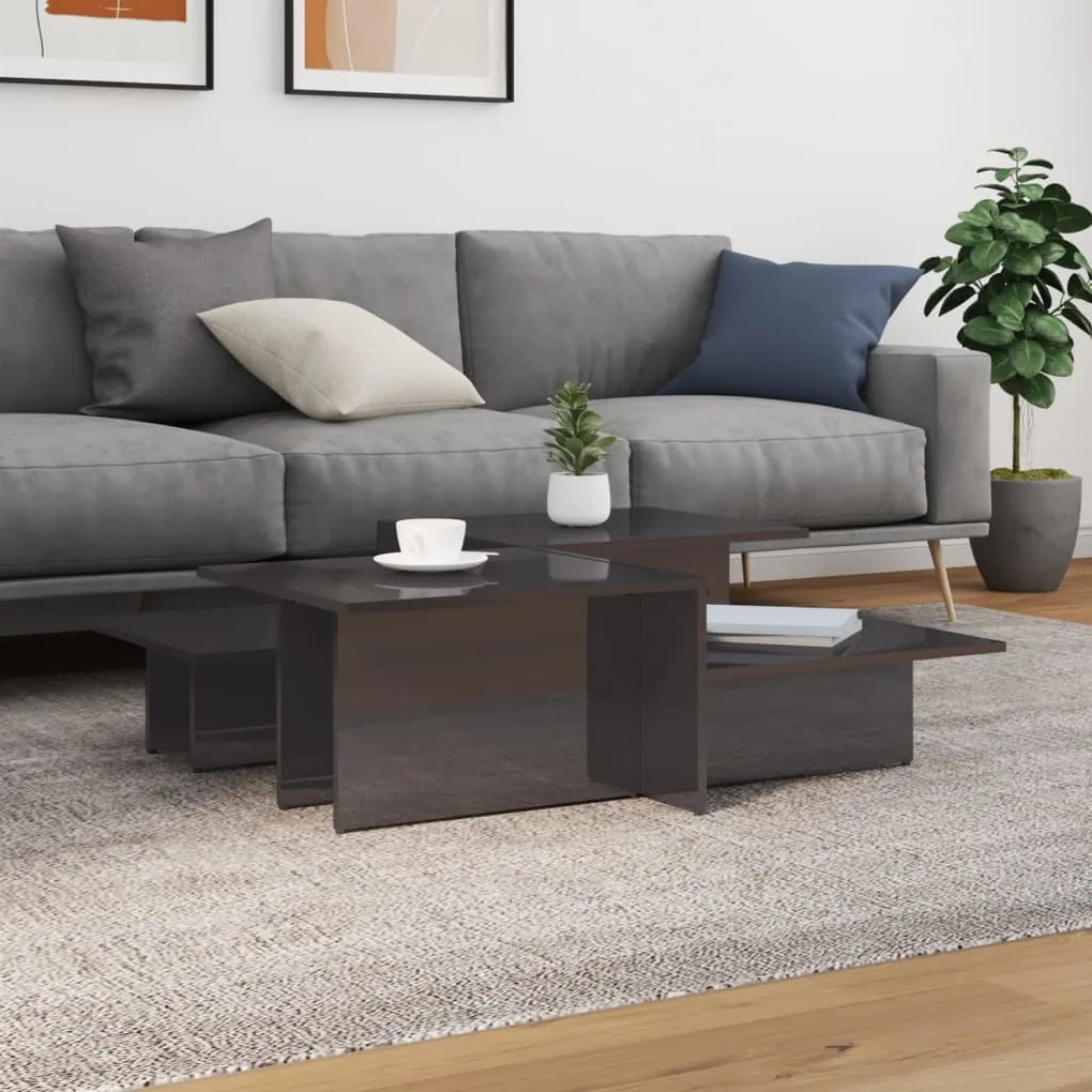 Tavolini Da Salotto 2 Pz Grigio Lucido İn Legno Multistrato /