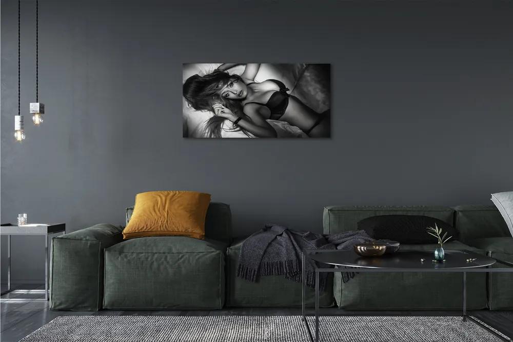 Quadro su tela Donna in bianco e nero 100x50 cm