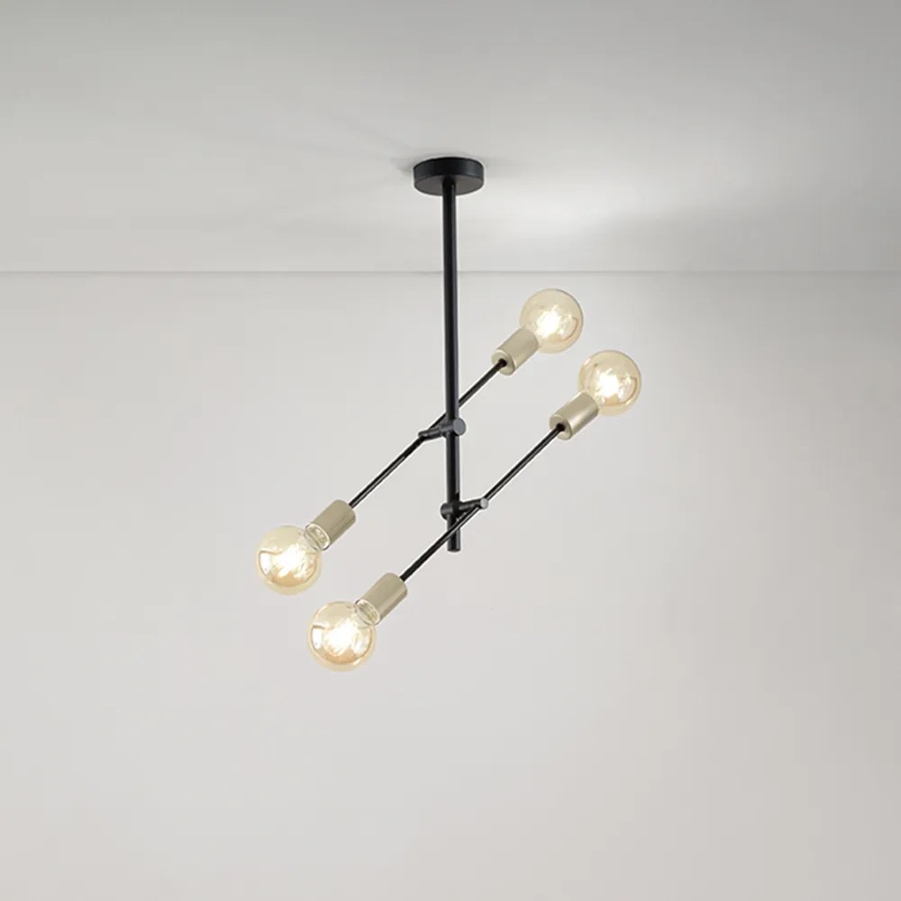 Lampadario In Metailo Ndustrial Vector Nero 4 Luci E27