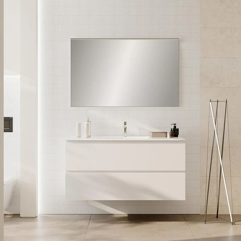 Mobile bagno con lavabo STEP L120 x H60 x P46 cm bianco opaco in mdf 2 cassetti per vasca centrale