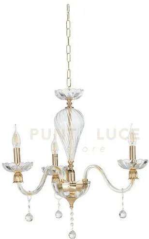 Lampadario roxanne 3 luci attacco e14 d.65cm oro e trasparente