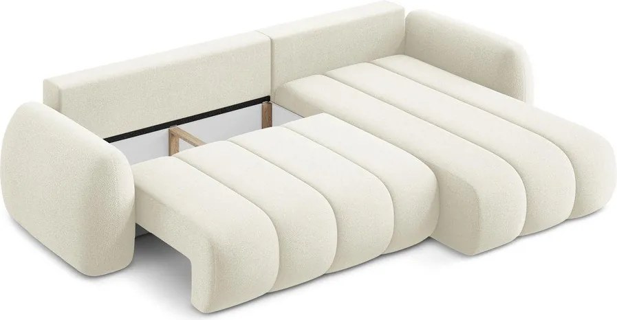 Divano angolare beige allungabile/con contenitore (con penisola a destra/con chaise lounge) con rivestimento in bouclé Pele – Makamii