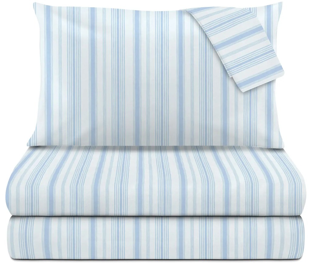Completo letto matrimoniale righe azzurro