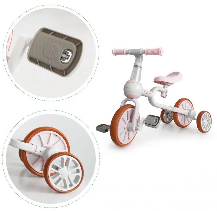 Bicicletta per bambini, bicicletta in rosa Ecotoys 4in1