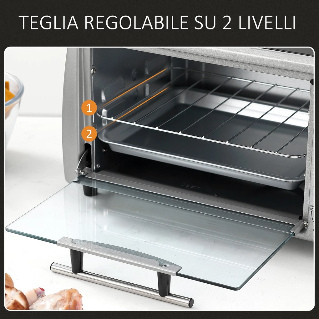 Fornetto Elettrico 750W 10 Litri con Griglia e Teglia Argento e Nero...