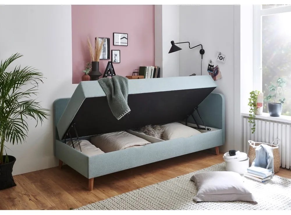 Letto singolo imbottito azzurro con contenitore 90x200 cm Cabana - Meise Möbel