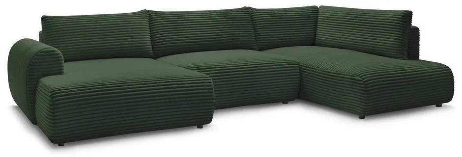 Divano angolare verde scuro allungabile/con contenitore (con penisola a destra/a U) con rivestimento in velluto a coste Lucien – Bobochic Paris