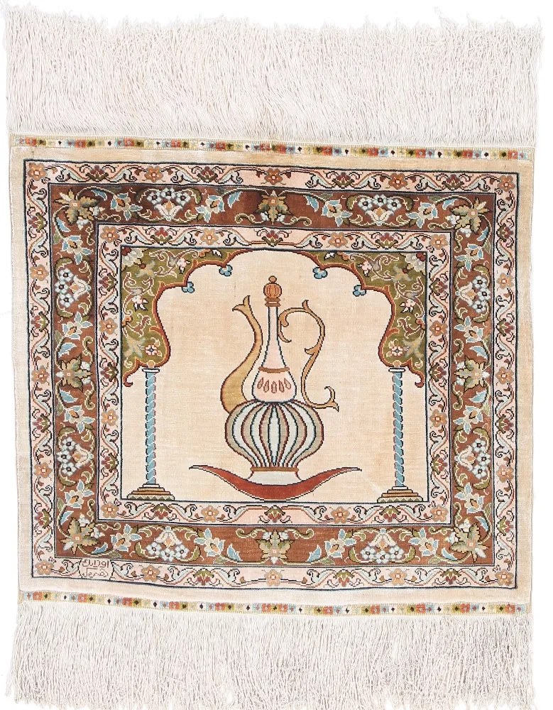 Hereke Tappeto 50 x 40 Rosa (Tacchino) Annodato A Mano