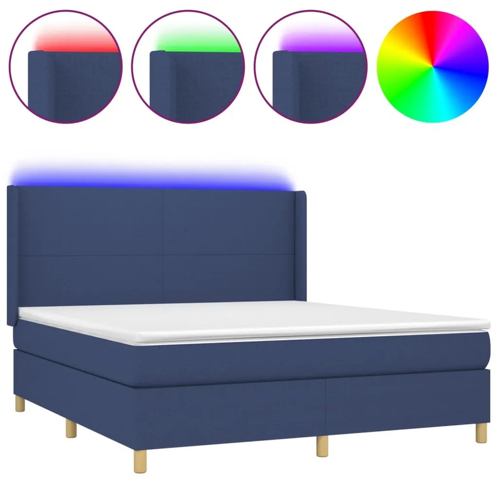 Letto a molle con materasso e led blu 180x200 cm in tessuto