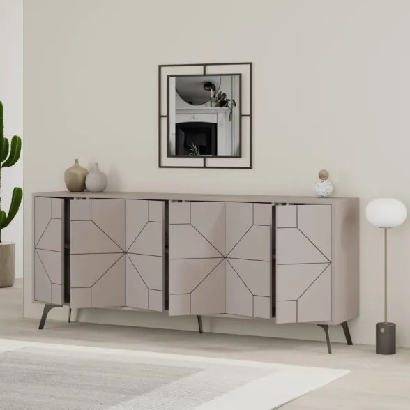 Madia Moderna 6 Ante 183 Cm Design Geometrico Piedi Metallici Dune Tortora
