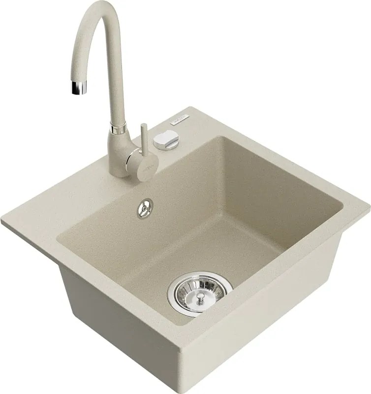 Mexen Milo lavello in granito a 1 vasca con rubinetto da cucina Telma, beige - 6505-69-670200-69