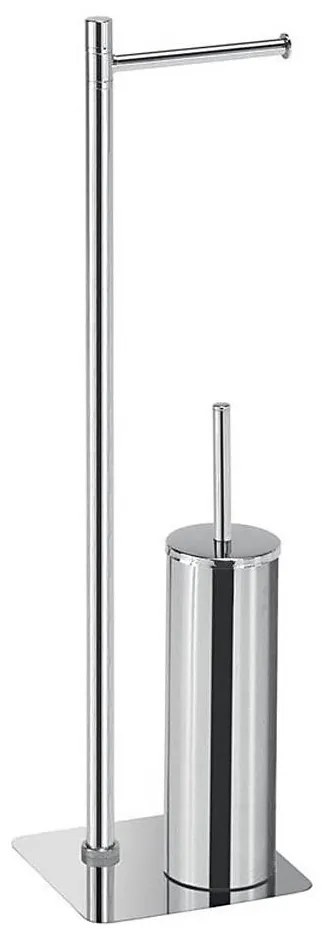 Gedy - Scopino WC da terra con portarotolo FLORI cromo lucido