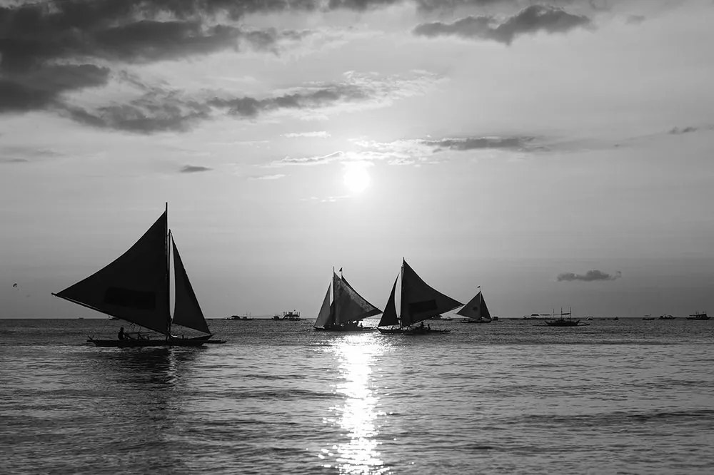 Carta da parati – Tramonto sul mare in bianco e nero