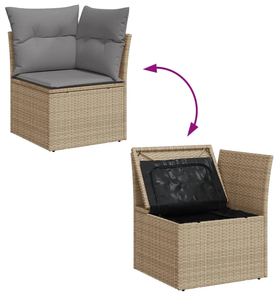 Set Divano da Giardino 13 pz con Cuscini Beige Misto Polyrattan