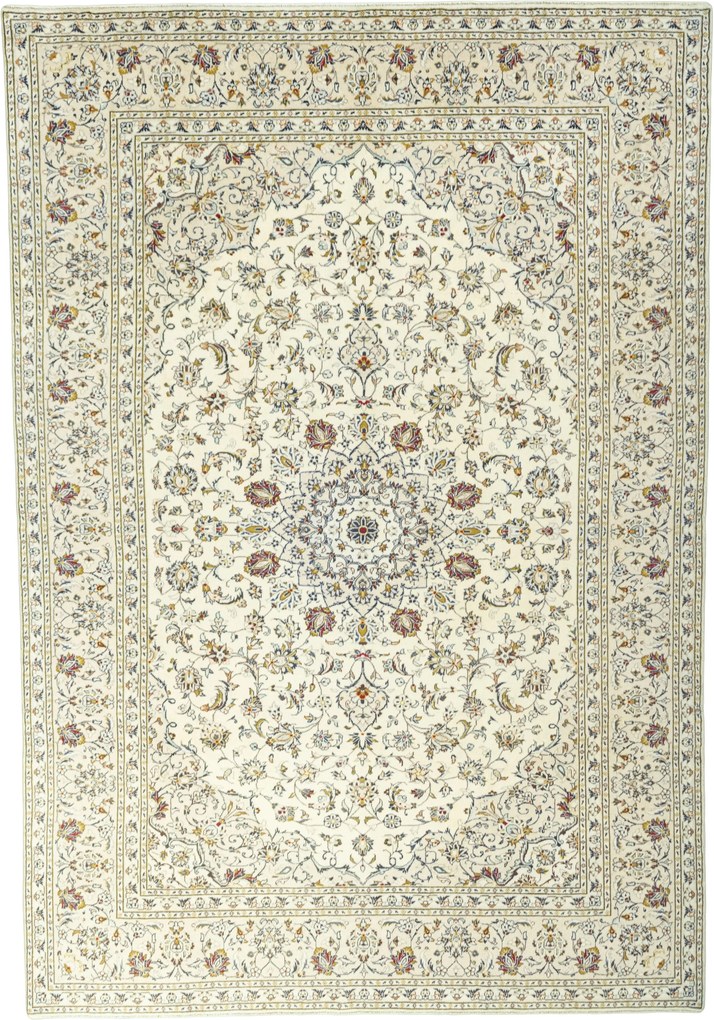 Kashan Tappeto 240x350 Beige (Iran) Annodato A Mano
