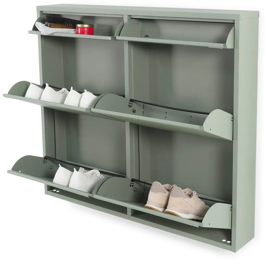 Scarpiera verde polveroso in metallo con ante ribaltabili 98x86x15 cm Billy – Spinder Design