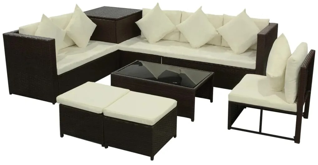 Set divani da giardino 8 pz con cuscini in polyrattan marrone