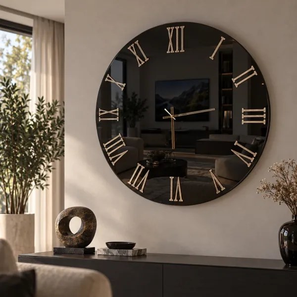 Orologio rotondo da parete LUX D65 cm a specchio fumč e numeri ambra