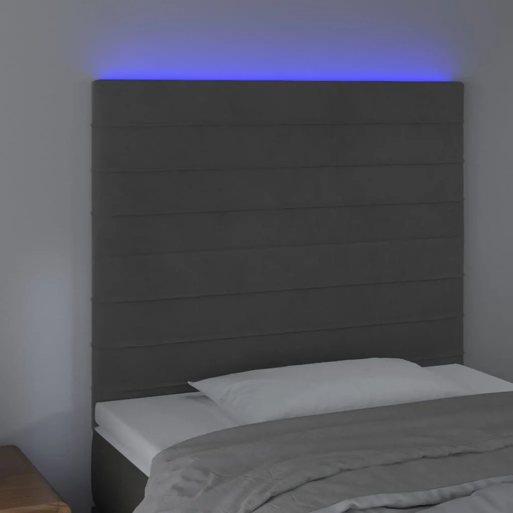 Testiera a led grigio scuro 90x5x118/128 cm in velluto