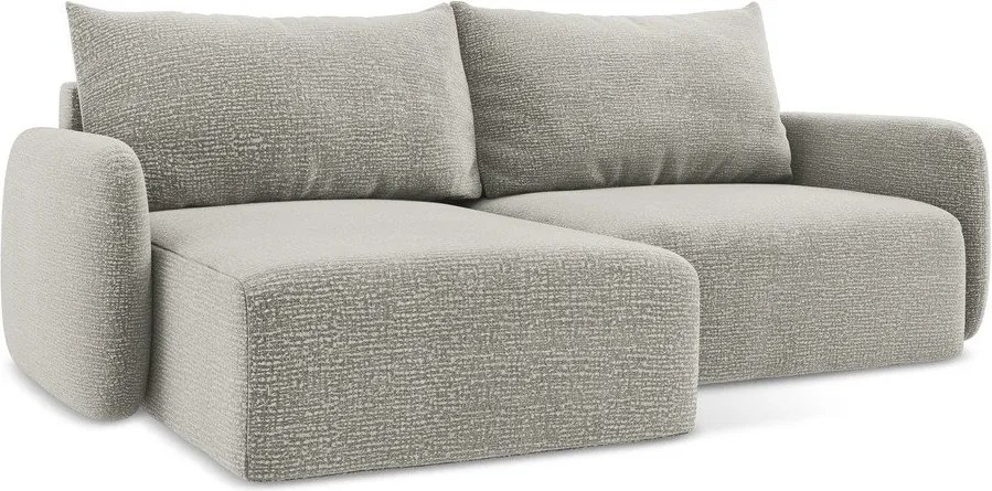 Divano angolare grigio chiaro allungabile/con contenitore (con penisola a sinistra) Kalena – Makamii