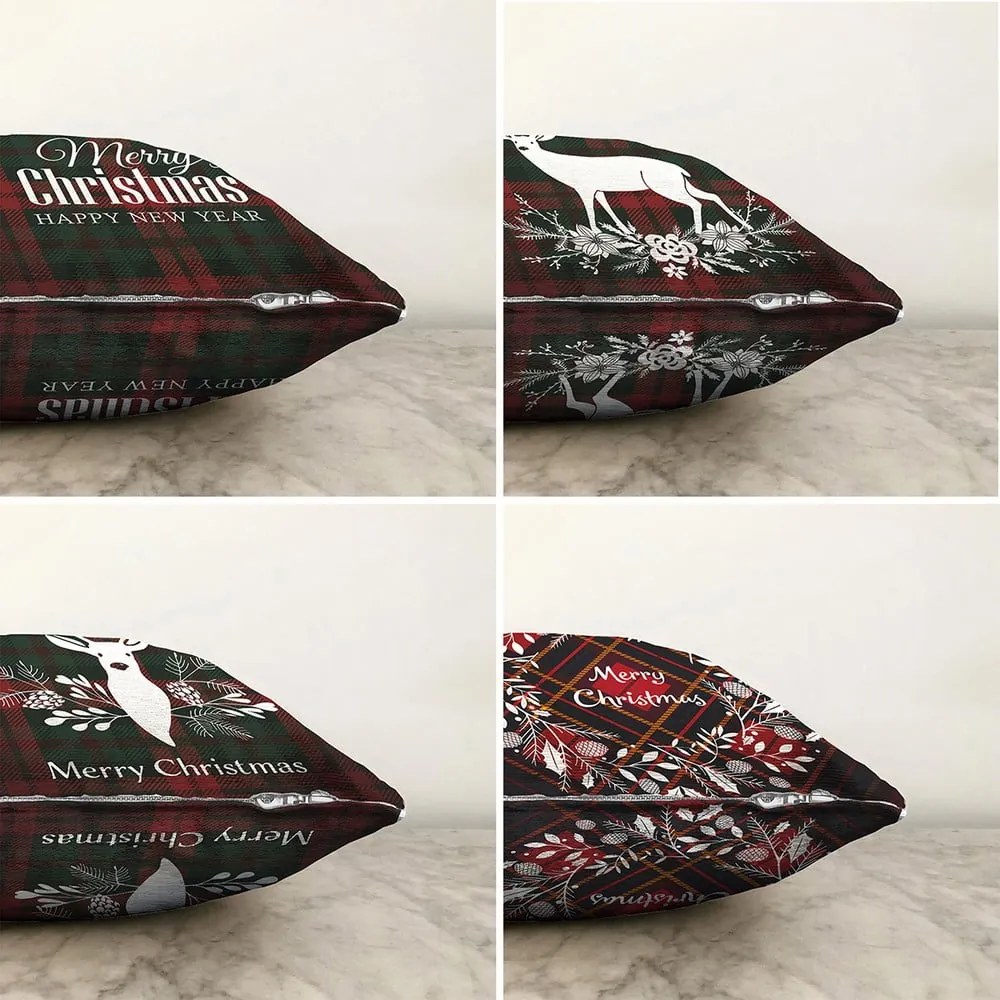 Set di 4 federe natalizie in ciniglia Tartan Merry Christmas, 55 x 55 cm - Minimalist Cushion Covers