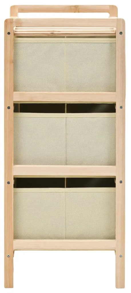Mobiletto stoccaggio legno di cedro e 3 cesti in tessuto beige