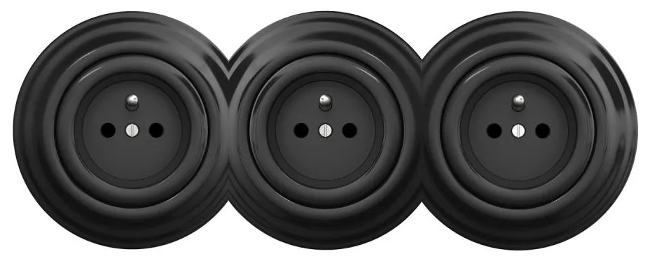 Kliklap - Presa da parete tripla in stile retrò con cornice 230V nera