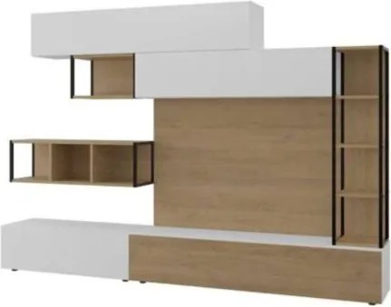 Parete Attrezzata 260 Cm Design Moderno Tronador Bianco E Rovere