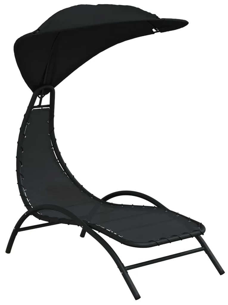 Lettino prendisole tettuccio nero 167x80x195cm tessuto acciaio