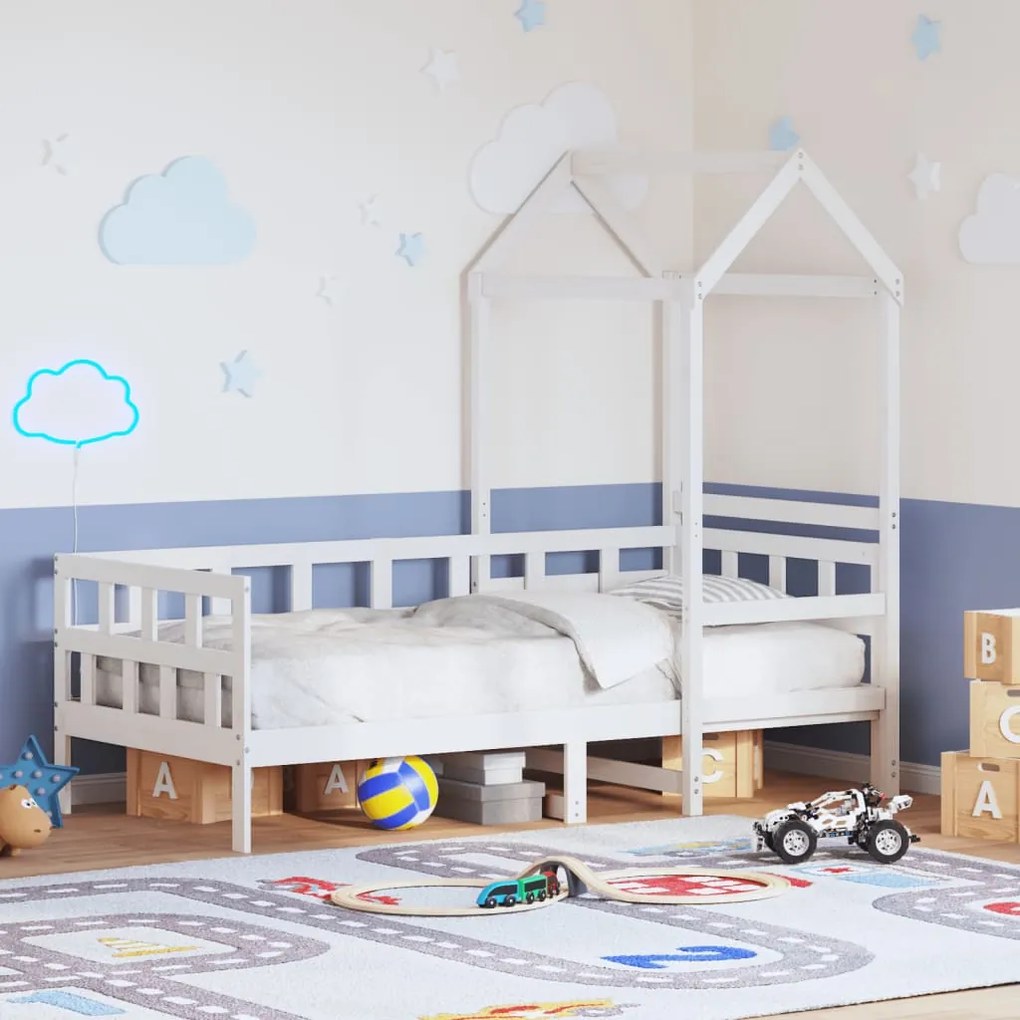 Dormeuse Con Tetto 90x190 Cm Bianco İn Legno Massello Di Pino /