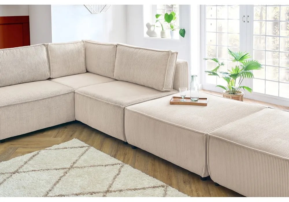 Divano a U angolare in velluto a coste variabile crema Nihad modular - Bobochic Paris