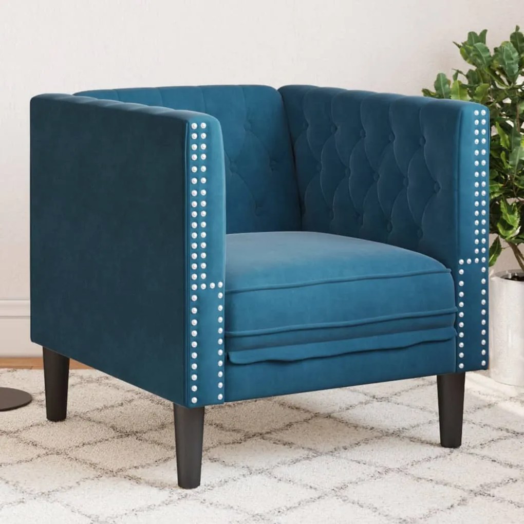 Poltrona Chesterfield Blu İn Velluto /