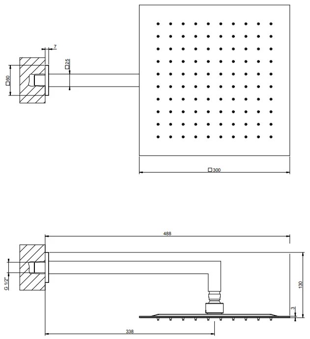 Soffione Doccia 30x30 quadro con braccio a Parete orientabile Anticalcare Cromo Shower 93348 Gessi Emporio