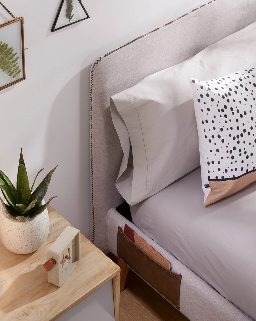 Kave Home - Letto Dyla sfoderabile beige, con gambe in faggio massiccio per materasso da 160 x 200 cm