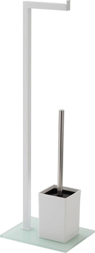 Piantana Portarotolo/Scopino Base In Vetro Feridras Bianco