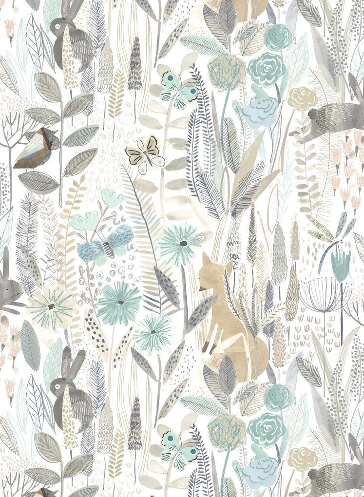 Harlequin Carta da parati Hide and Seek - Linen/ Duck Egg/ Stone