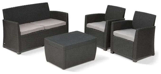 MIA LOUNGE SET con cuscini Poltrone 66,5x67x75,5h Divano 135X72X76h Tavolo contenitore 80X60X42h Grafite