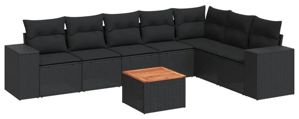Set divani da giardino con cuscini 8 pz nero in polyrattan